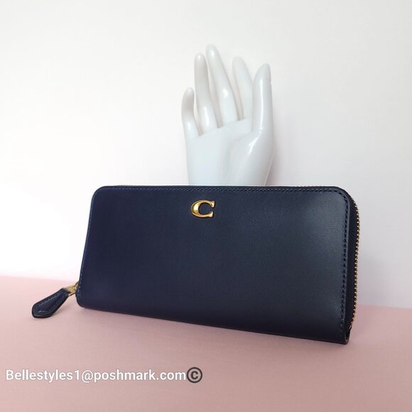 COACH Slim Accordion Smooth Leather Wallet with Back Slip Pocket- Dark Navy ⭐ - Picture 5 of 16